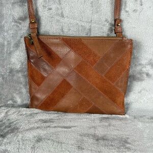 Lucky Brand Vintage‎ Patchwork Leather Suede Crossbody Bag Brown Y2K Bohemian